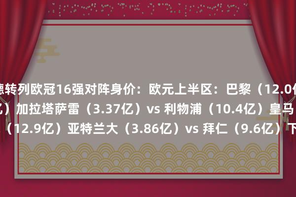 德转列欧冠16强对阵身价：欧元上半区：巴黎（12.0亿）vs